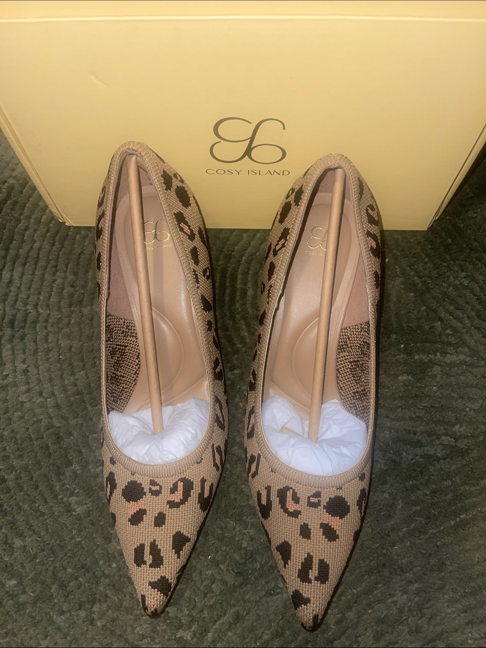 Cosy Island Women's Leopard Pointed Toe Heels - Tan
